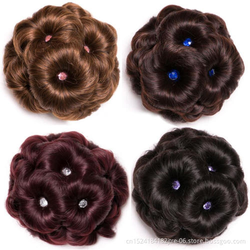 bridal wed braid hair bun piece, wig with bun for short hair, artificial nine flower hair bun pad